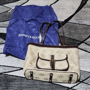 VINTAGE DOONEY & BOURKE EAST WEST DONEGAL CREST MONOGRAM TOTE SHOULDER BAG